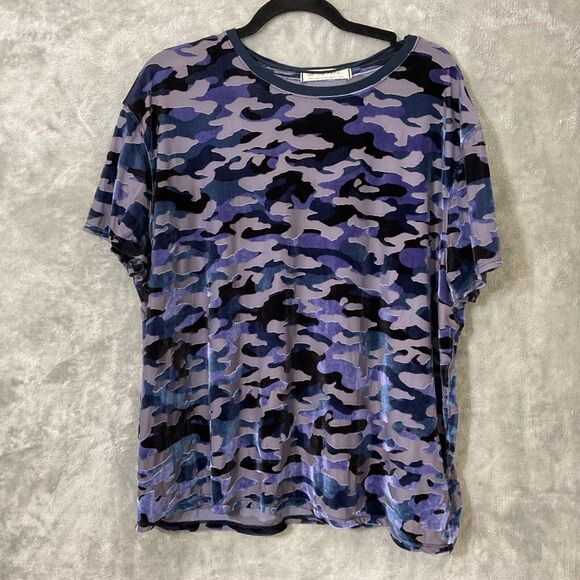 Free People We the Free Cammo velvet Tee Size S  Blue / blk Burnout Short Sleeve - Picture 1 of 9